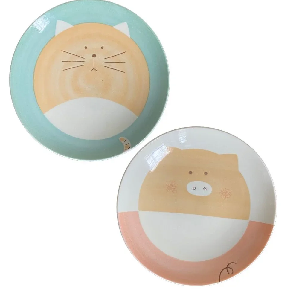 Ceramic Pig Cat Graphic Plates Cat food dishes Plates Whimsical
